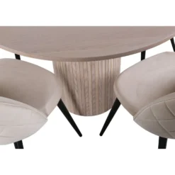 Ruokailuryhmä Venture Home, ⌀110cm Bianca-pöytä + 4 beigeä Velvet Stitches -tuolia, sametti