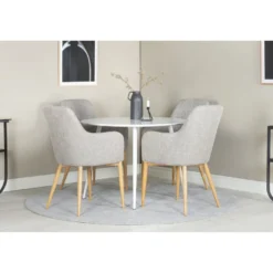 Ruokailuryhmä Venture Home, ⌀100cm valkoinen Plaza-pöytä + 4 vaaleanharmaata Comfort-tuolia
