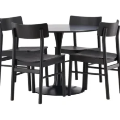 Ruokailuryhmä Venture Home, ⌀100cm musta Glade-pöytä + 4 mustaa Montros-tuolia