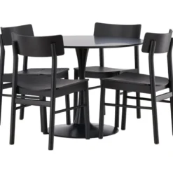 Ruokailuryhmä Venture Home, ⌀100cm musta Glade-pöytä + 4 mustaa Montros-tuolia