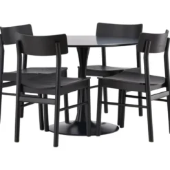 Ruokailuryhmä Venture Home, ⌀100cm musta Glade-pöytä + 4 mustaa Montros-tuolia