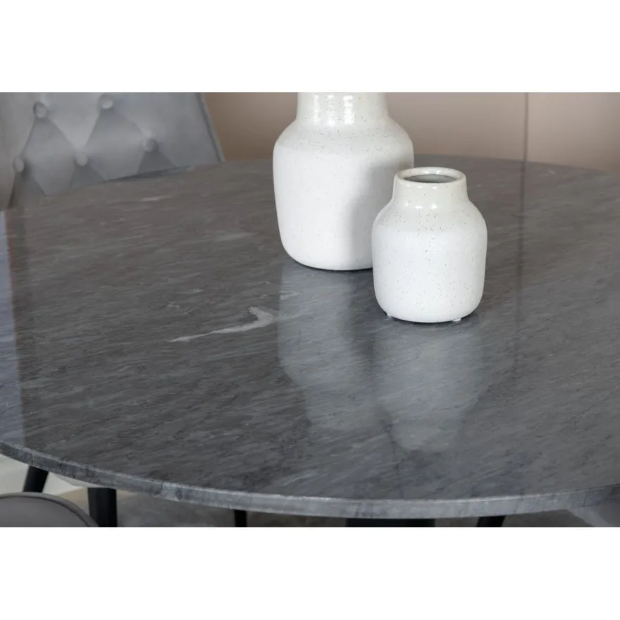 Ruokailuryhmä Venture Home, ⌀106cm musta Estelle-pöytä + 4 Velvet Deluxe -tuolia, sametti