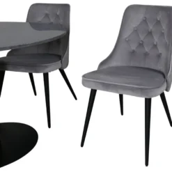 Ruokailuryhmä Venture Home, ⌀106cm musta Estelle-pöytä + 4 Velvet Deluxe -tuolia, sametti