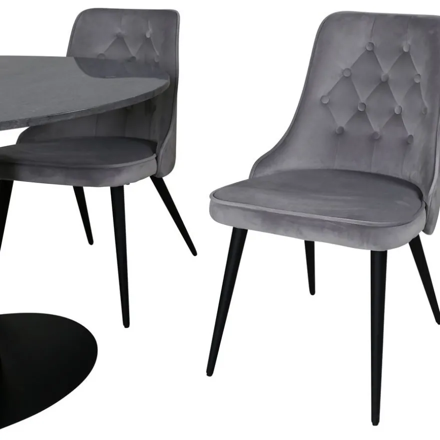 Ruokailuryhmä Venture Home, ⌀106cm musta Estelle-pöytä + 4 Velvet Deluxe -tuolia, sametti