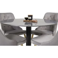 Ruokailuryhmä Venture Home, ⌀106cm musta Estelle-pöytä + 4 Velvet Deluxe -tuolia, sametti