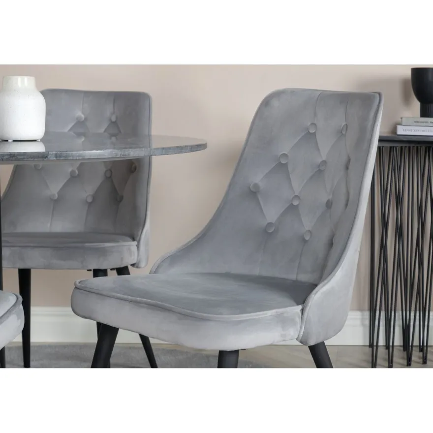 Ruokailuryhmä Venture Home, ⌀106cm musta Estelle-pöytä + 4 Velvet Deluxe -tuolia, sametti
