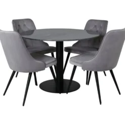 Ruokailuryhmä Venture Home, ⌀106cm musta Estelle-pöytä + 4 Velvet Deluxe -tuolia, sametti
