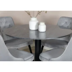 Ruokailuryhmä Venture Home, ⌀106cm musta Estelle-pöytä + 4 Velvet Deluxe -tuolia, sametti