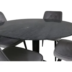 Ruokailuryhmä Venture Home, ⌀106cm musta Estelle-pöytä + 4 Velvet Deluxe -tuolia, sametti
