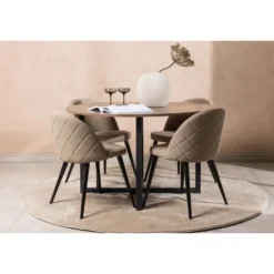 Ruokailuryhmä Venture Home, ⌀120cm Durango-pöytä + 4 beigeä Velvet Stitches -tuolia