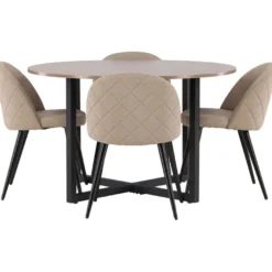 Ruokailuryhmä Venture Home, ⌀120cm Durango-pöytä + 4 beigeä Velvet Stitches -tuolia
