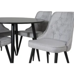Ruokailuryhmä Venture Home, ⌀100cm musta Plaza-pöytä + 4 harmaata Velvet Deluxe -tuolia