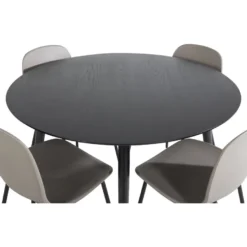 Ruokailuryhmä Venture Home, ⌀115cm musta Dipp-pöytä + 4 Arctic-tuolia