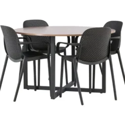 Ruokailuryhmä Venture Home, ⌀120cm Durango-pöytä + 4 mustaa Baltimore-tuolia