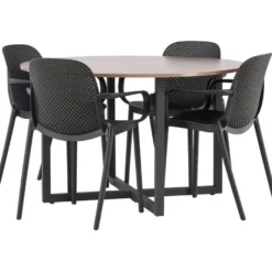 Ruokailuryhmä Venture Home, ⌀120cm Durango-pöytä + 4 mustaa Baltimore-tuolia