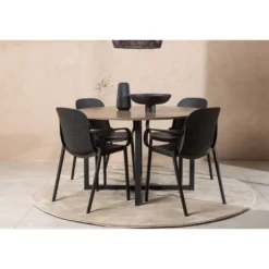 Ruokailuryhmä Venture Home, ⌀120cm Durango-pöytä + 4 mustaa Baltimore-tuolia