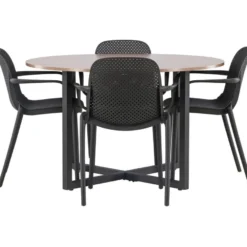 Ruokailuryhmä Venture Home, ⌀120cm Durango-pöytä + 4 mustaa Baltimore-tuolia