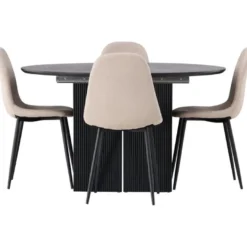 Ruokailuryhmä Venture Home, ⌀130cm, jatkettava Matilda-pöytä + 4 Polar-tuolia