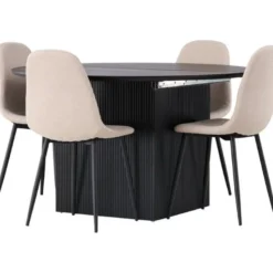 Ruokailuryhmä Venture Home, ⌀130cm, jatkettava Matilda-pöytä + 4 Polar-tuolia