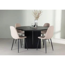 Ruokailuryhmä Venture Home, ⌀130cm, jatkettava Matilda-pöytä + 4 Polar-tuolia