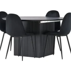 Ruokailuryhmä Venture Home, ⌀130cm, jatkettava Matilda-pöytä + 4 Polar-tuolia