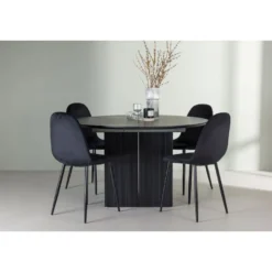 Ruokailuryhmä Venture Home, ⌀130cm, jatkettava Matilda-pöytä + 4 Polar-tuolia
