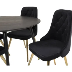 Ruokailuryhmä Venture Home, ⌀115cm musta Dipp-ruokapöytä + 4 Velvet Deluxe -tuolia