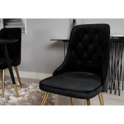 Ruokailuryhmä Venture Home, ⌀115cm musta Dipp-ruokapöytä + 4 Velvet Deluxe -tuolia