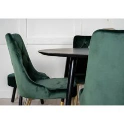 Ruokailuryhmä Venture Home, ⌀115cm musta Dipp-ruokapöytä + 4 Velvet Deluxe -tuolia