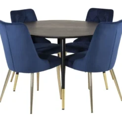 Ruokailuryhmä Venture Home, ⌀115cm musta Dipp-ruokapöytä + 4 Velvet Deluxe -tuolia