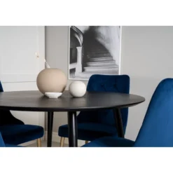 Ruokailuryhmä Venture Home, ⌀115cm musta Dipp-ruokapöytä + 4 Velvet Deluxe -tuolia