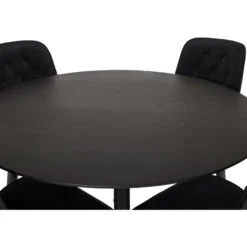 Ruokailuryhmä Venture Home, ⌀115cm musta Dipp-ruokapöytä + 4 Velvet Deluxe -tuolia