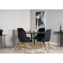 Ruokailuryhmä Venture Home, ⌀115cm musta Dipp-ruokapöytä + 4 Velvet Deluxe -tuolia