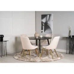 Ruokailuryhmä Venture Home, ⌀115cm musta Dipp-ruokapöytä + 4 Velvet Deluxe -tuolia