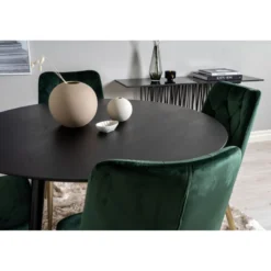 Ruokailuryhmä Venture Home, ⌀115cm musta Dipp-ruokapöytä + 4 Velvet Deluxe -tuolia