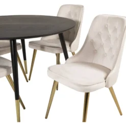 Ruokailuryhmä Venture Home, ⌀115cm musta Dipp-ruokapöytä + 4 Velvet Deluxe -tuolia