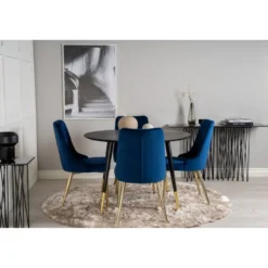 Ruokailuryhmä Venture Home, ⌀115cm musta Dipp-ruokapöytä + 4 Velvet Deluxe -tuolia