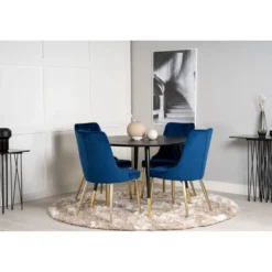 Ruokailuryhmä Venture Home, ⌀115cm musta Dipp-ruokapöytä + 4 Velvet Deluxe -tuolia