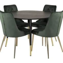 Ruokailuryhmä Venture Home, ⌀115cm musta Dipp-ruokapöytä + 4 Velvet Deluxe -tuolia