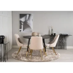 Ruokailuryhmä Venture Home, ⌀115cm musta Dipp-ruokapöytä + 4 Velvet Deluxe -tuolia