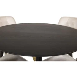 Ruokailuryhmä Venture Home, ⌀115cm musta Dipp-ruokapöytä + 4 Velvet Deluxe -tuolia