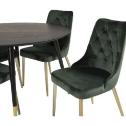 Ruokailuryhmä Venture Home, ⌀115cm musta Dipp-ruokapöytä + 4 Velvet Deluxe -tuolia