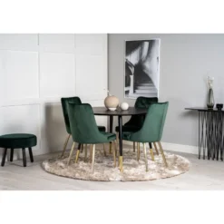 Ruokailuryhmä Venture Home, ⌀115cm musta Dipp-ruokapöytä + 4 Velvet Deluxe -tuolia