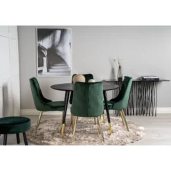 Ruokailuryhmä Venture Home, ⌀115cm musta Dipp-ruokapöytä + 4 Velvet Deluxe -tuolia