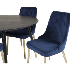 Ruokailuryhmä Venture Home, ⌀115cm musta Dipp-ruokapöytä + 4 Velvet Deluxe -tuolia