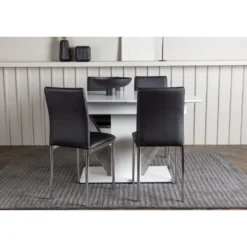 Ruokailuryhmä Venture Home, jatkettava Disa-pöytä + 4 mustaa Lily-tuolia, keinonahka