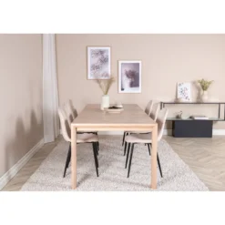 Ruokailuryhmä Venture Home, jatkettava beige Slider-pöytä + 6 beigeä Polar-tuolia, sametti
