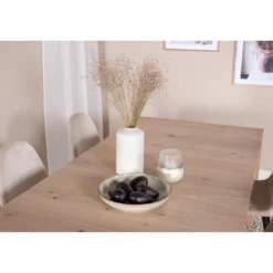 Ruokailuryhmä Venture Home, jatkettava beige Slider-pöytä + 6 beigeä Polar-tuolia, sametti