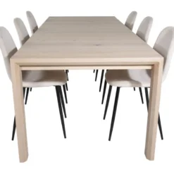 Ruokailuryhmä Venture Home, jatkettava beige Slider-pöytä + 6 beigeä Polar-tuolia, sametti