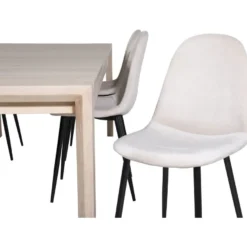 Ruokailuryhmä Venture Home, jatkettava beige Slider-pöytä + 6 beigeä Polar-tuolia, sametti